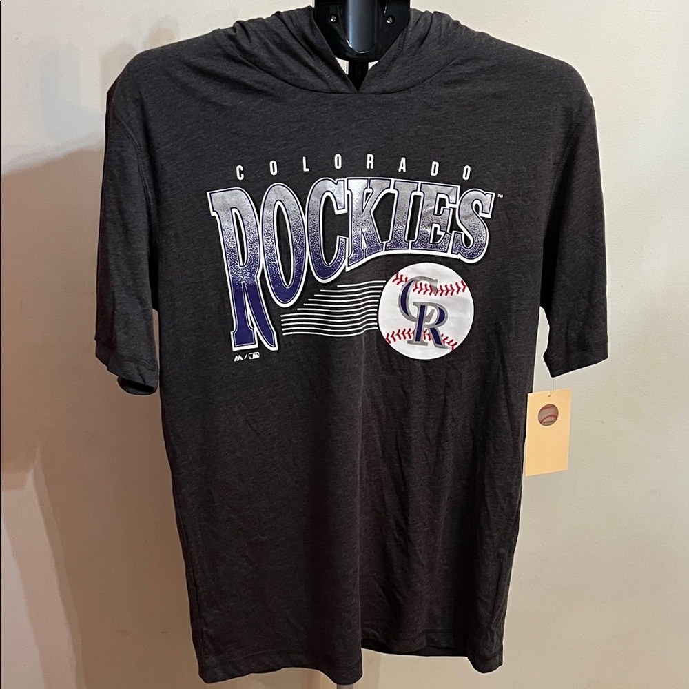 NWT Majestic Gray Colorado Rockies Short Sleeve Hoodie